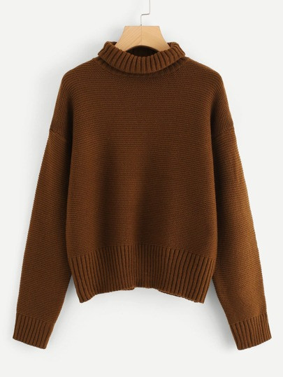 SHEIN Roll Neck Drop Shoulder Sweater | SHEIN