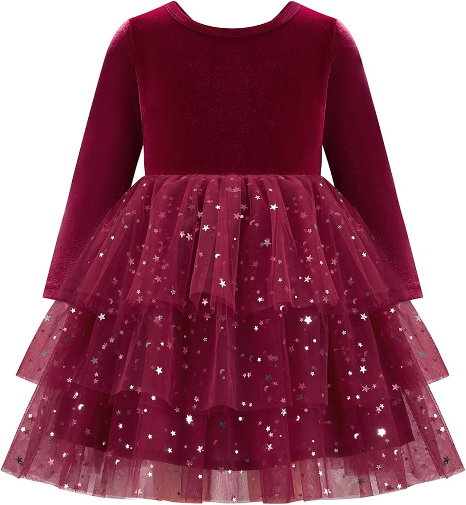 Toddler Girls Velvet Dress Fall Winter Clothes Long Sleeve Sequin Tulle Tutu Twirl Party Dresses ... | Amazon (US)