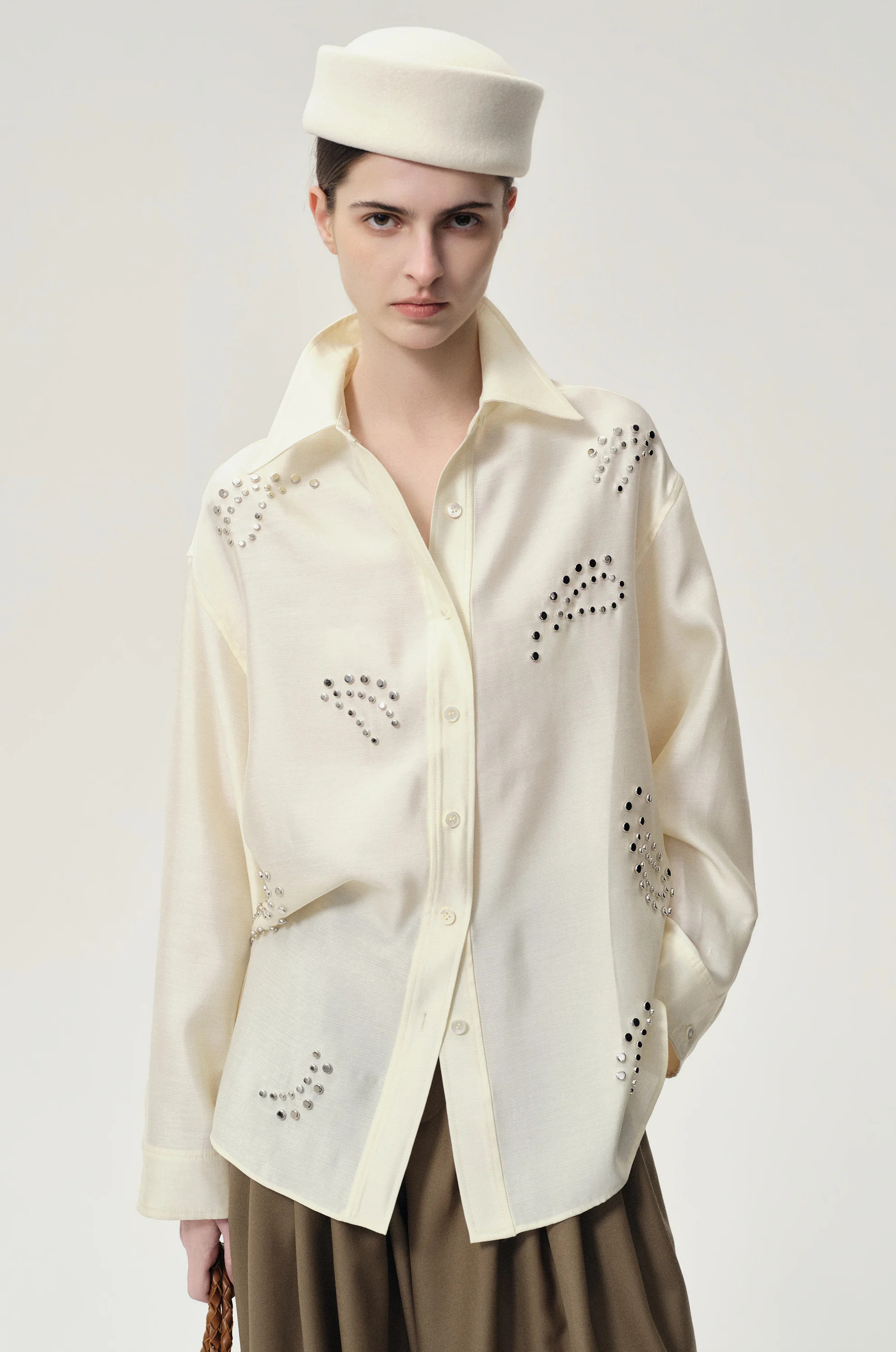 Stud-embellished Shirt Vanilla | Front Row Shop