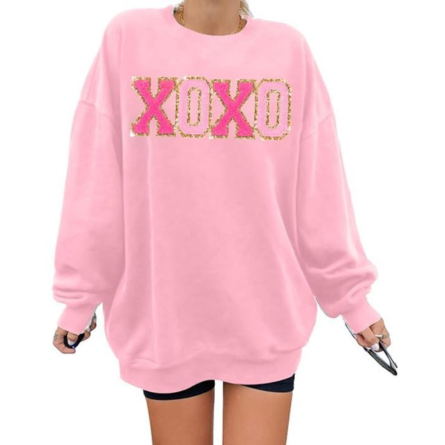 KimSoong Womens Valentine's Day Sweatshirts Love Heart Long Sleeve Tops Oversized XOXO Patch Crew... | Walmart (US)