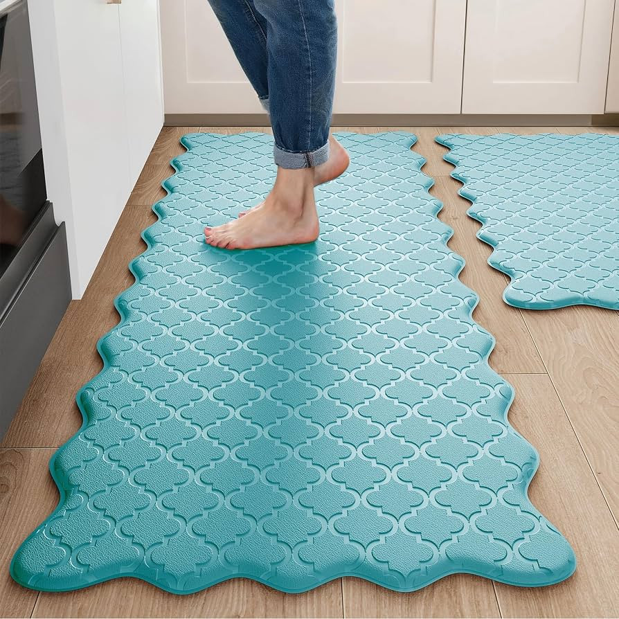 Arenarug Upgrade Scalloped Kitchen Mats for Floor 2PC, Blue Kitchen Rugs | Amazon (US)
