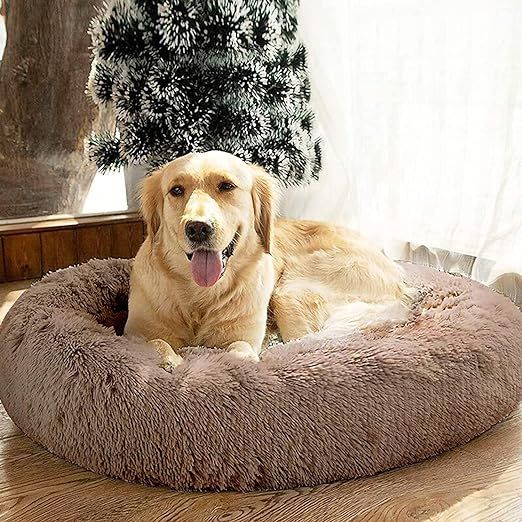 SAVFOX Calming Dog Bed, Anti Anxiety Dog Bed, Plush Donut Dog Bed for Small Dogs, Medium, Large &... | Amazon (US)