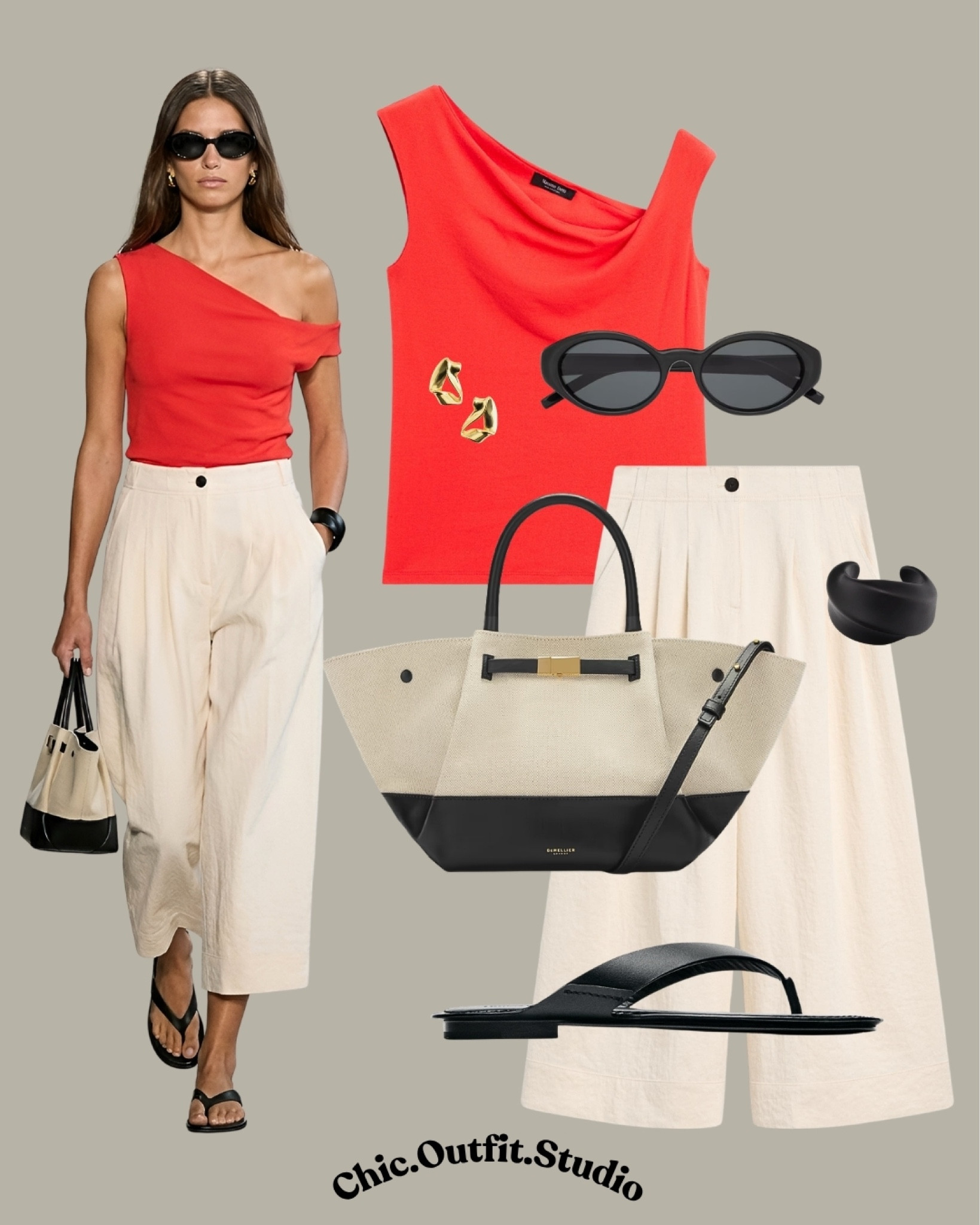 Asymmetric Off-the-Shoulder Top & Wide-Leg Cropped Pants

✨A vibrant red asymmetric off-the-shoulder top paired with soft cream wide-leg cropped pants creates an effortlessly elegant summer outfit with a modern minimalist feel. Styled with sleek black flip flops, sculptural jewellery, and a New York Demellier tote with black leather accents, this look is perfect for summer city days, brunch dates, travel outfits, casual dinners, art galleries, or elevated everyday wear. A polished warm-weather outfit that feels comfortable, timeless, and chic.
✨Tags: asymmetric off shoulder top outfit, wide leg cropped pants outfit, elegant casual summer outfit, minimalist chic style women, European summer outfit, elevated basics outfit, effortless sophisticated style, neutral and red outfit, casual luxury fashion, warm weather outfit idea, black sandal outfit, modern feminine style

#LTKshoes #LTKbag #LTKsummer