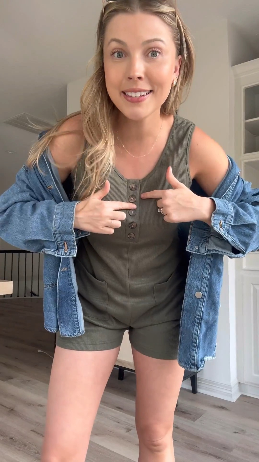 The perfect summer romper that’s nursing friendly! Wearing size M in romper and S in denim shirt 

 

#LTKStyleTip #LTKFindsUnder50