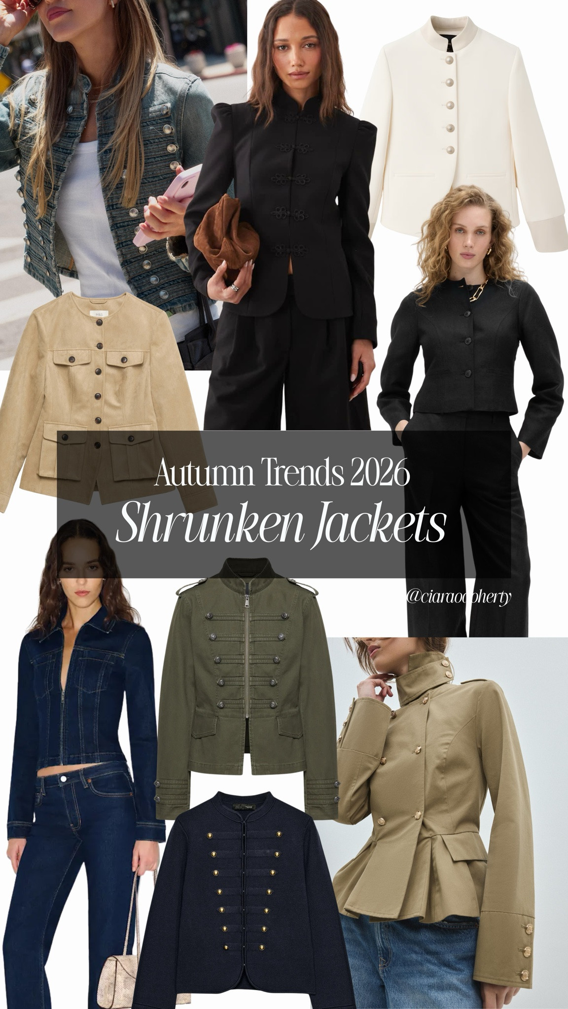 Autumn Trends 2026: Shrunken Jackets. Think elevated and fitted tailored blazers, military jackets, cropped denim jackets and fitted trench and suede jackets.

#LTKFashionMonth #LTKautumn #LTKsummer