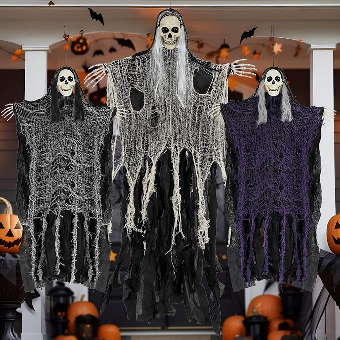 QPMR Halloween Decorations Outdoor/Indoor,Set of 3 Scary Hanging Ghosts,Halloween Grim Reaper Ske... | Amazon (US)