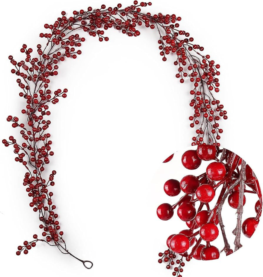 Red Berry Garland Christmas Decoration 6.23Ft Artificial Flexible Burgundy Red Pip Berry Garland ... | Amazon (US)