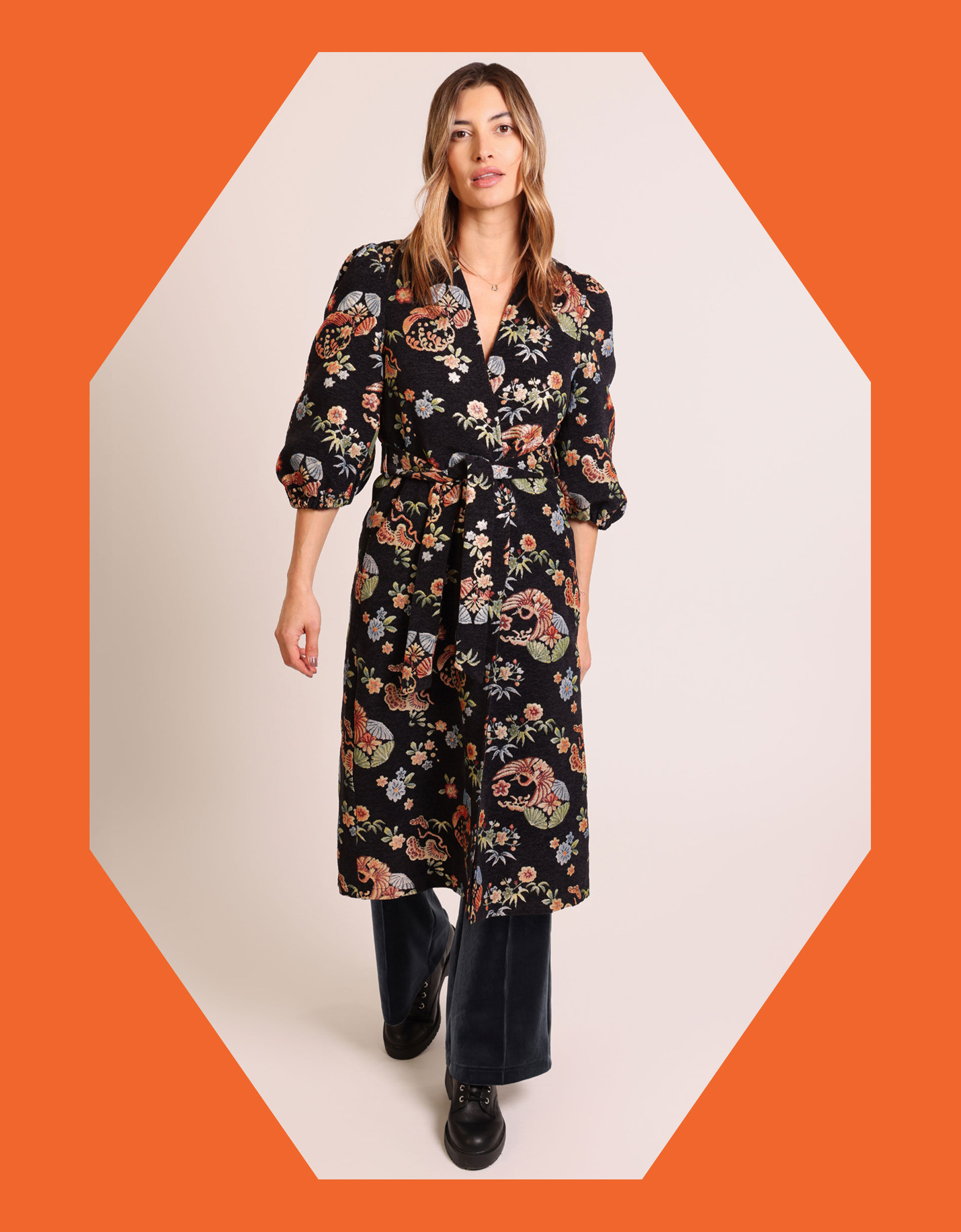 Traffic People Floral Puff Sleeve Duster Coat Black | Monsoon (UK)