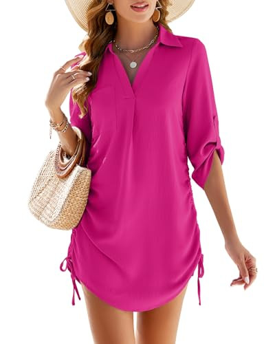 MIRALUNA Women's Swimsuit Coverups Summer Beach Sun Dresses Bathing Suit Bikini Swim Cover Up, Bright Pink, Large | Amazon (US)