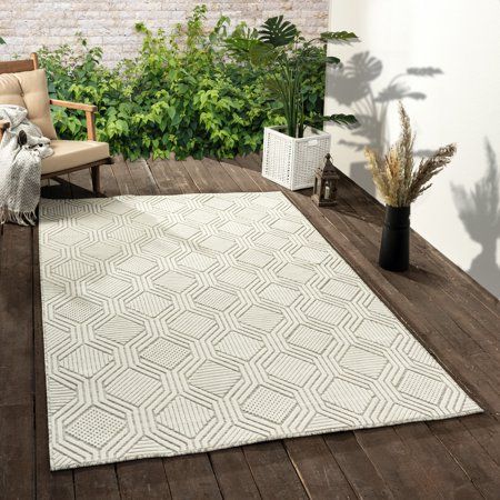 LR Home Modern Geometric Hi-Low Light Gray Indoor Outdoor Area Rug | Walmart (US)