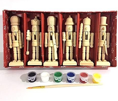 Paint Your Own 5" Mini Wooden Nutcrackers Christmas Craft Kit Box Set of 6 DIY | Amazon (US)