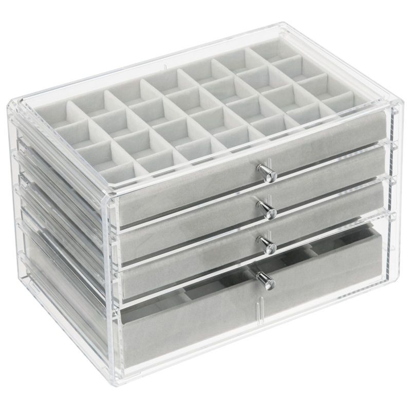 mDesign Plastic Jewelry Box, 4 Removable Storage Organizer Trays - Clear/Gray | Target
