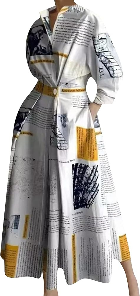 DIACACY Women\u2019s Casual Print Button Front Maxi Shirt Dress Pleated Elegant Shirt Dress with ... | Amazon (US)