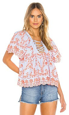 Tularosa Daisy Embroidered Top in Blue & Orange from Revolve.com | Revolve Clothing (Global)