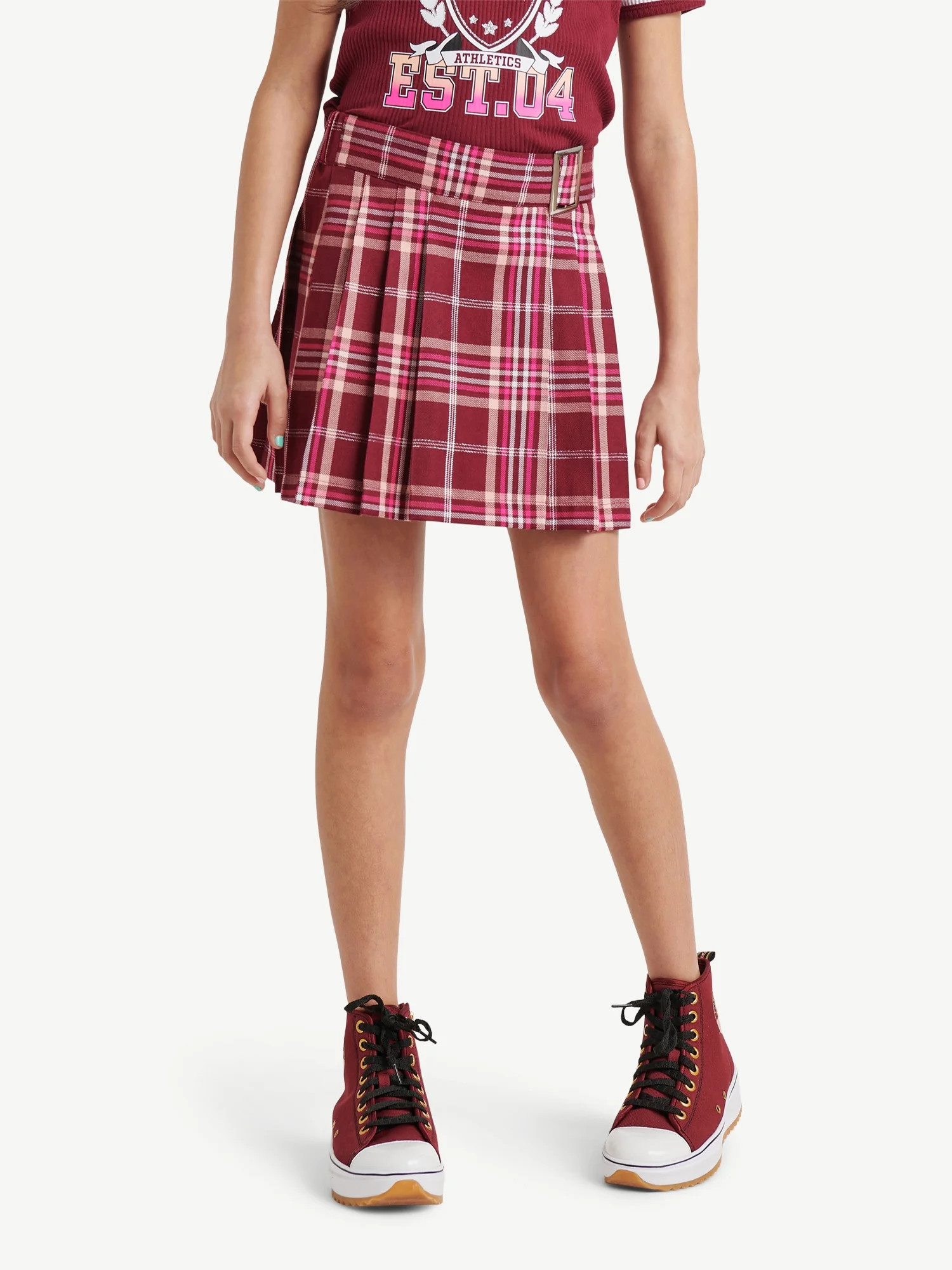 Justice Girls Faux Wrap Plaid Skirt, Sizes XS-XLP | Walmart (US)