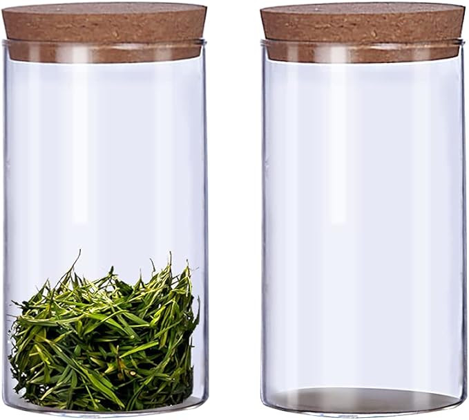 2Pcs 300ml/10oz Kitchen Storage Containers With Cork Lids Refillable Clear Glass Food Canisters S... | Amazon (US)