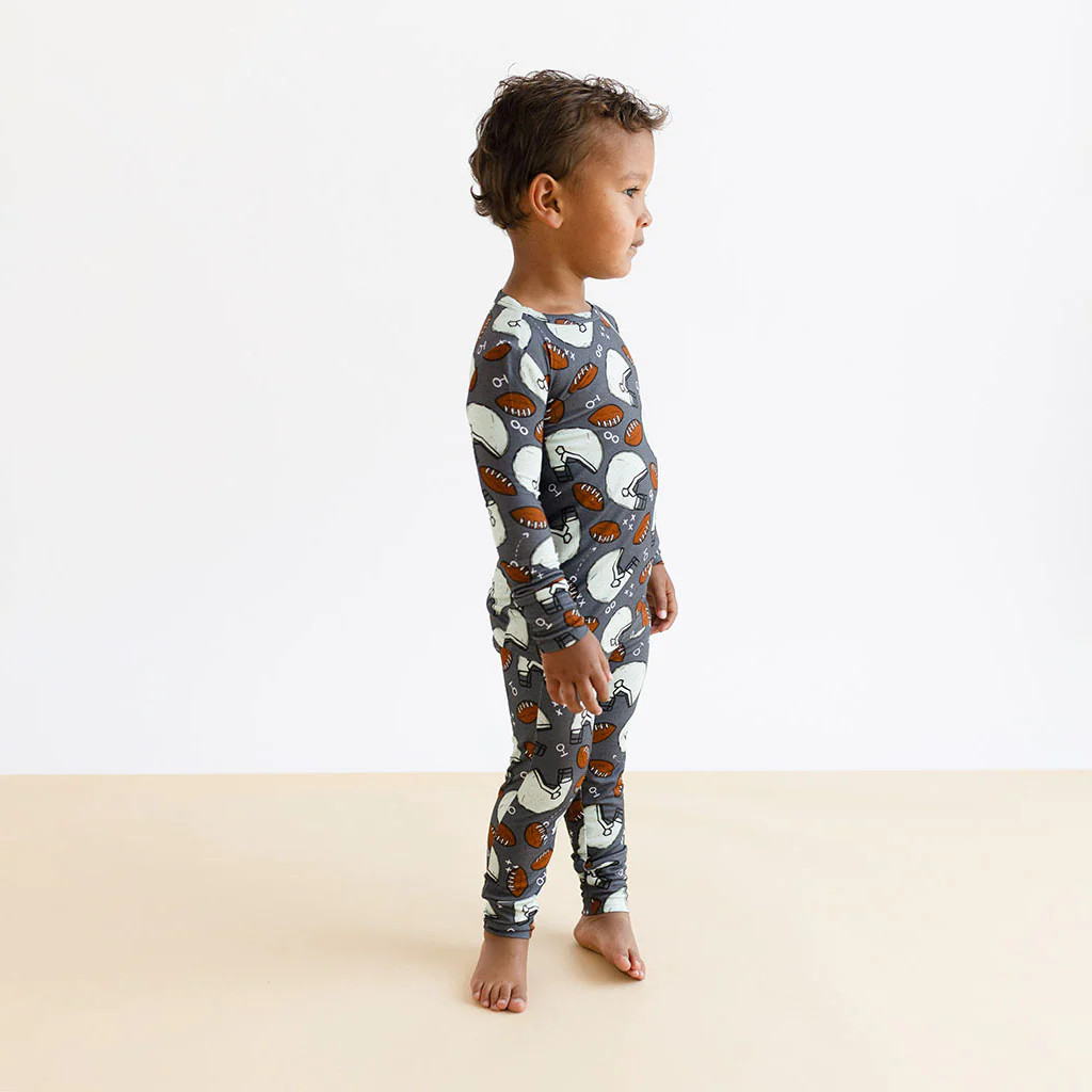 Football Gray Long Sleeve Toddler Pajamas | Posh Quarterback | Posh Peanut