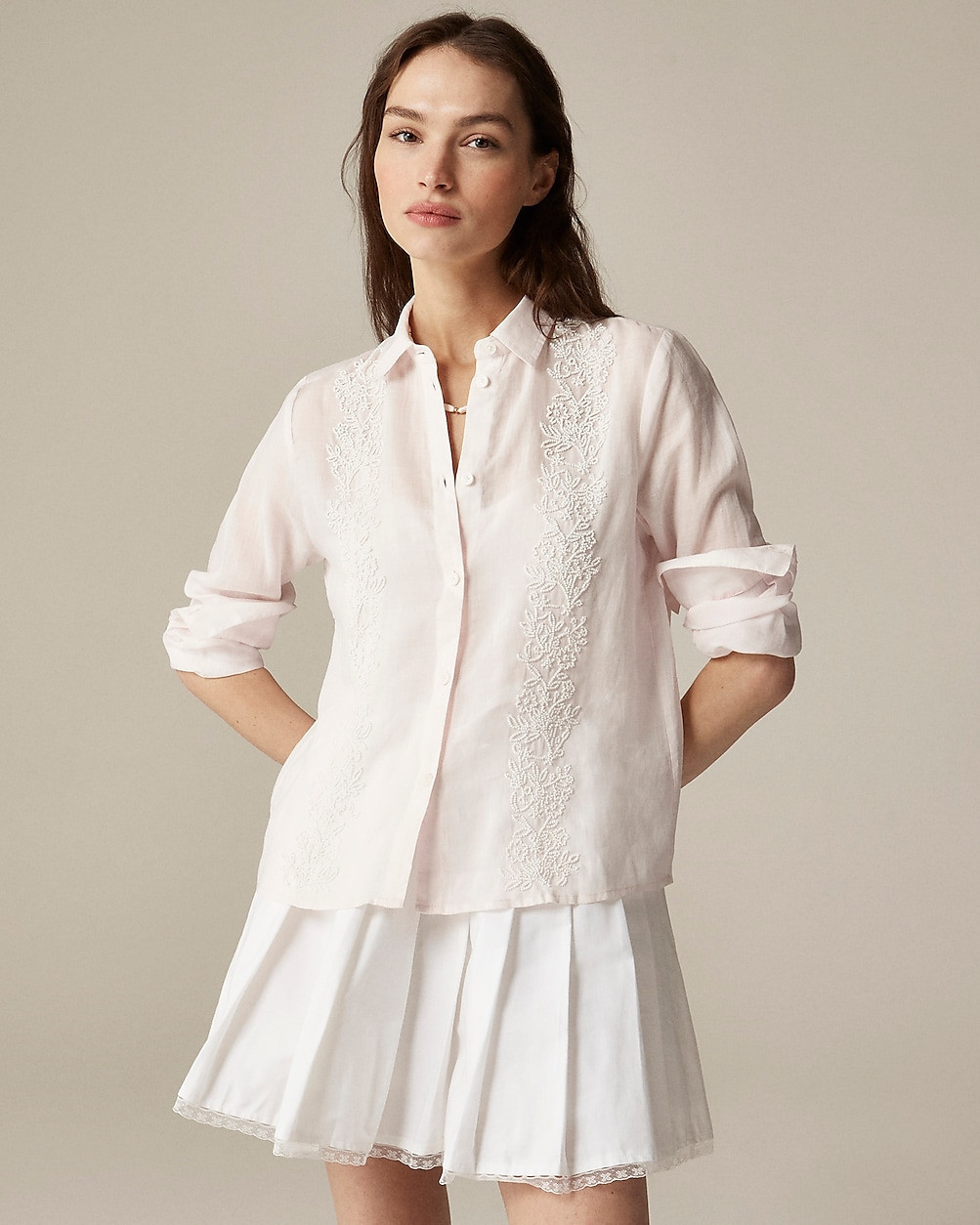 Collection beaded button-up shirt in ramie | J. Crew US
