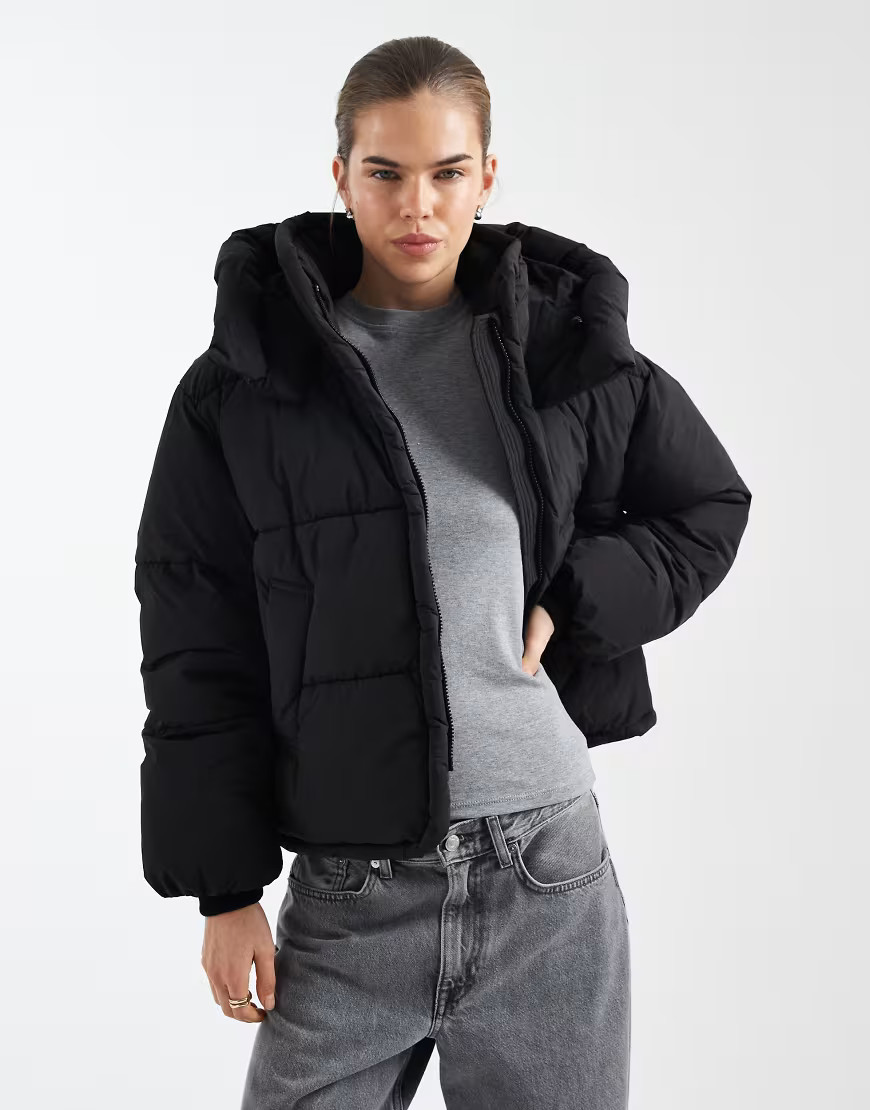 ONLY hooded puffer jacket in black | ASOS (Global)