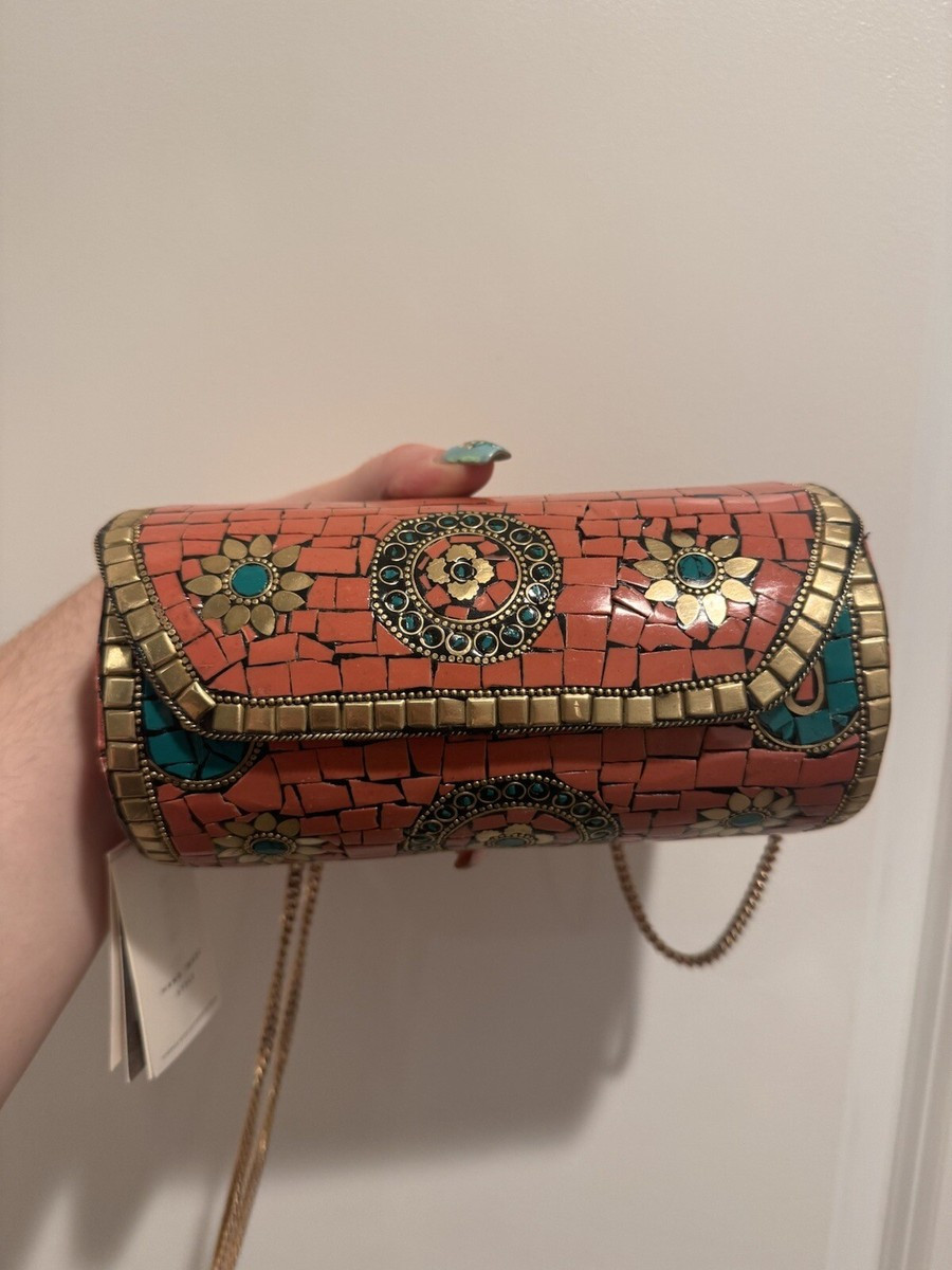 Mosaic Metal Tile Cylinder Clutch Bag Antik Kraft Coral Clutch Indian Bohemian  | eBay | eBay US