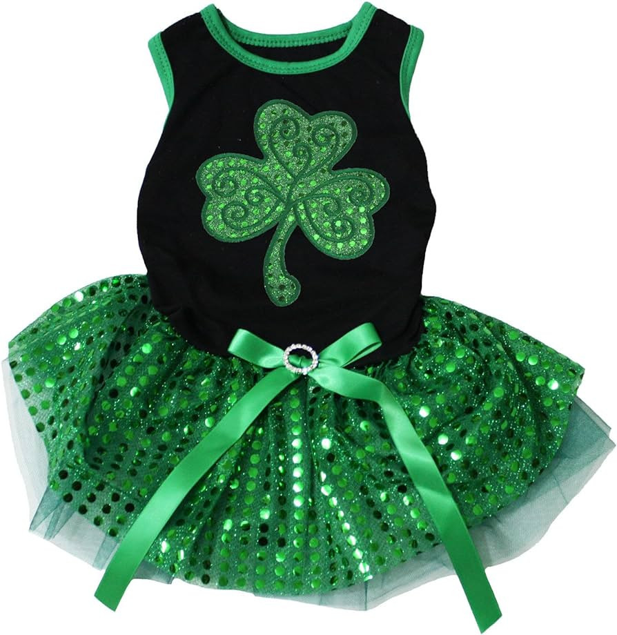 Petitebella Green Sequins Clover Puppy Dog Dress (Black/Green Sequins, Medium) | Amazon (US)