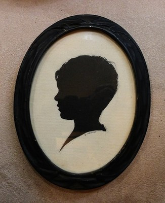 Vintage Framed Ink Silhouette of Young Boy- Signed Hengst Ebony Wood Oval Frame | eBay US