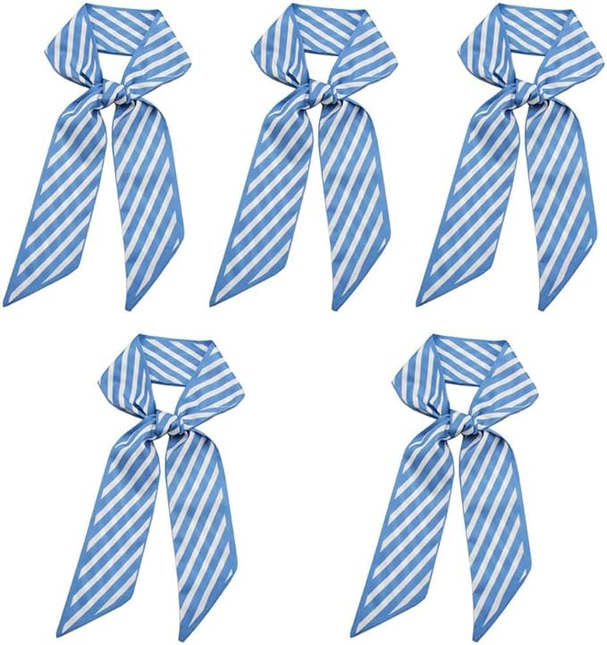 5 Pcs Stripe Long Small scarf Skinny Hair bag Scarf Ribbon Neckties Sash for Women Girls | Amazon (US)