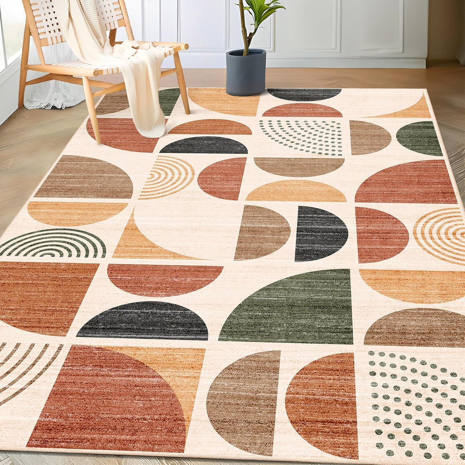 3x5 Rug Washable,Boho Area Rugs Small Non Slip Modern Abstract | Amazon (US)