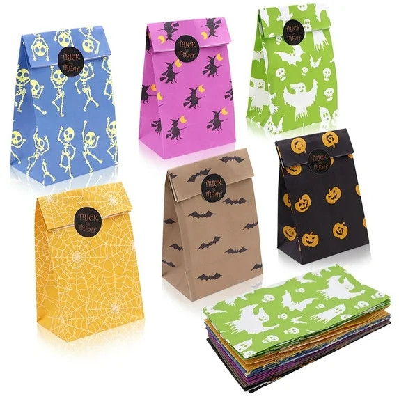 24 PCS Halloween Goodie Bags with Stickers, 6 Style Designs for Trick or Treat Candy Bag, Holiday... | Walmart (US)