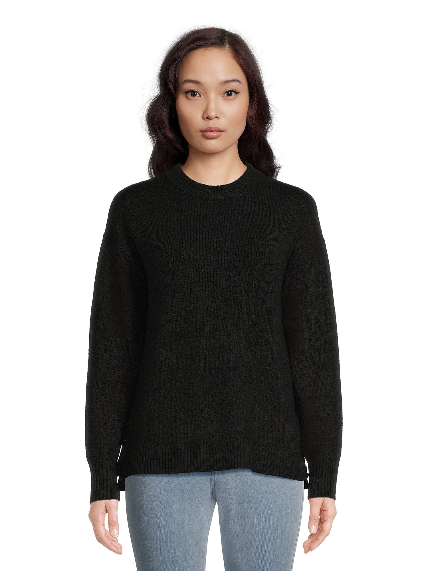 Time and Tru Women's Side Button Crew Neck Sweater, Midweight, Sizes XS-XXXL | Walmart (US)