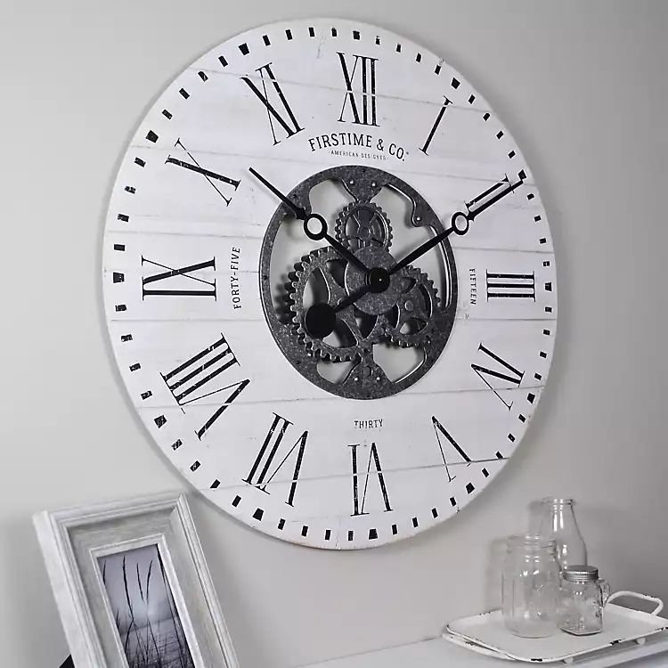 Shiplap Wood Wall Clock with Middle Gears | Kirkland's Home