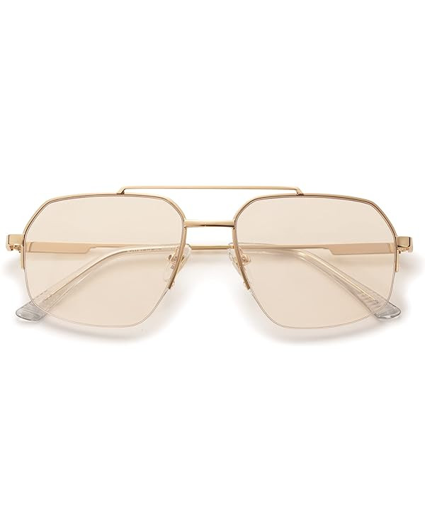 SOJOS Trendy Aviator Sunglasses Mens Womens Retro Double Bridge Metal Semi-Rimless Shades Lentes ... | Amazon (US)