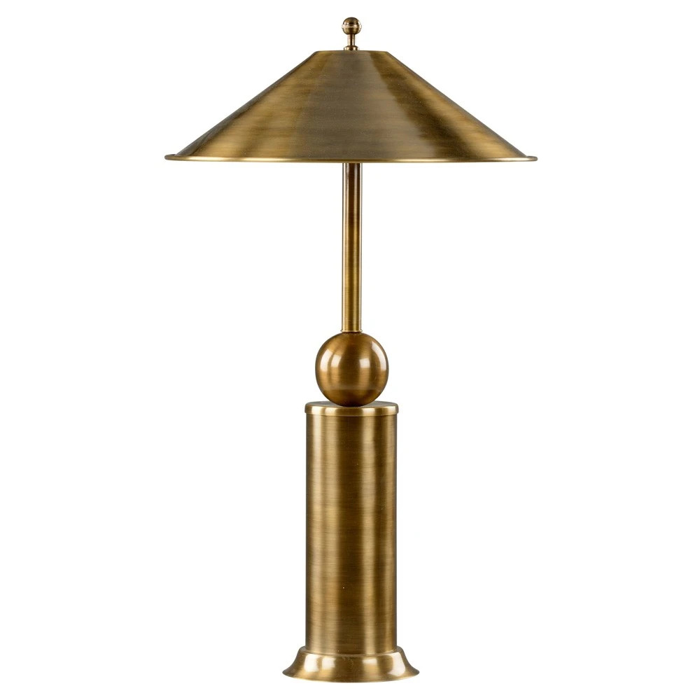 Wyoma Modern Classic Antique Brass Cylinder Base Table Lamp | Kathy Kuo Home