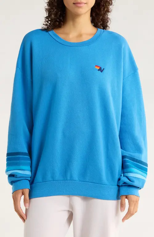 Aviator Nation Rugby Stitch Sweatshirt in Cobalt/Blue at Nordstrom, Size Large | Nordstrom