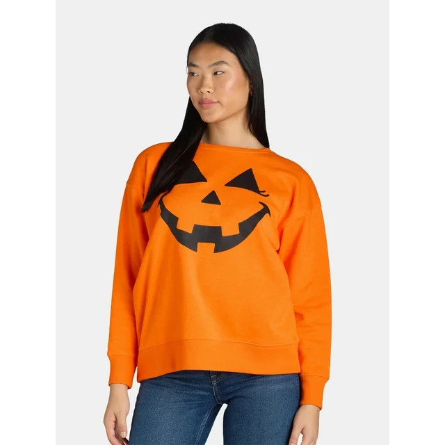 Positivitees Women’s Halloween Graphic Fleece Sweatshirt with Long Sleeves, Sizes S-XXXL | Walmart (US)