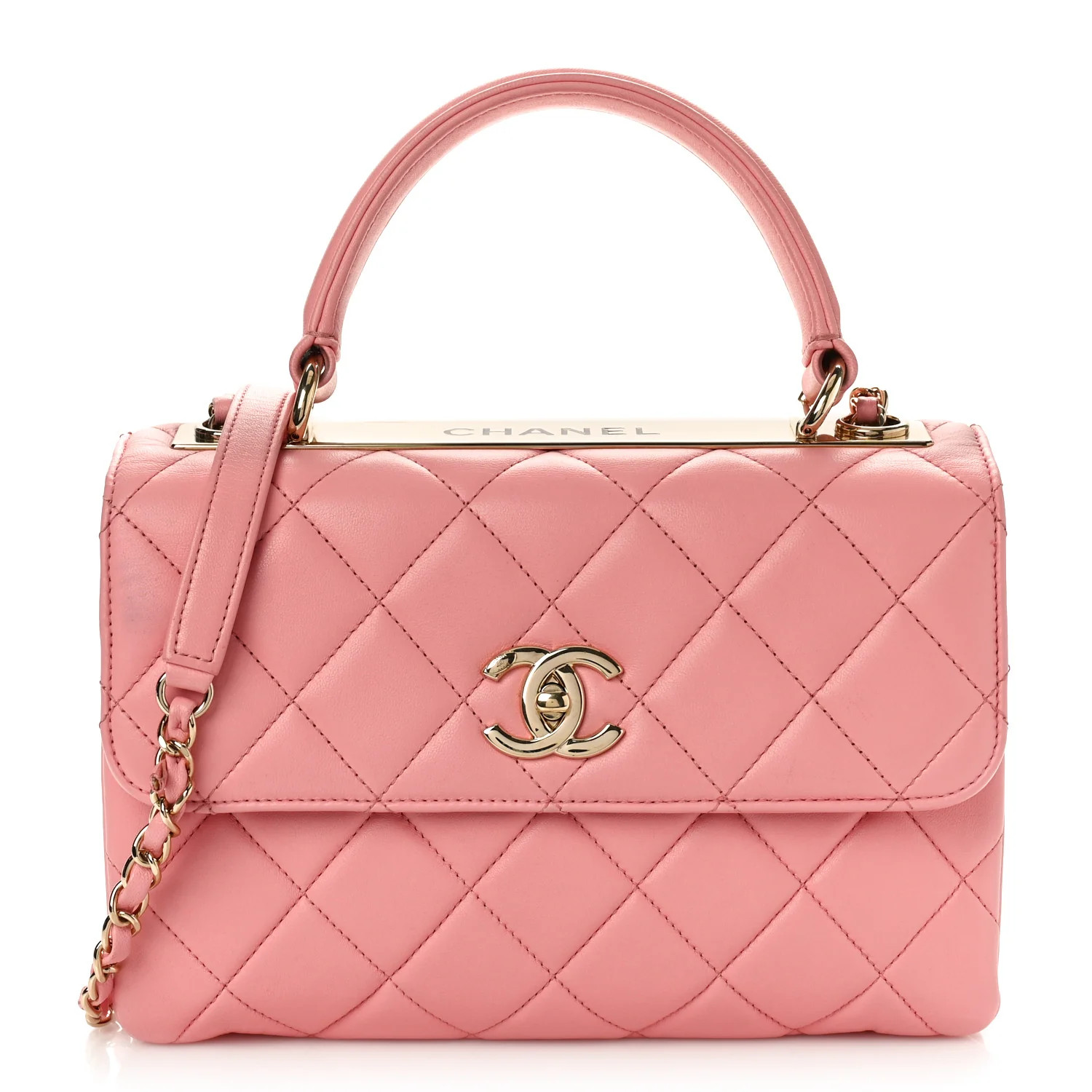 Lambskin Quilted Small Trendy CC Flap Dual Handle Bag Light Pink | FASHIONPHILE (US)
