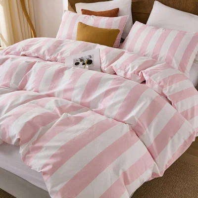 Pink And White Striped Duvet Cover Set Queen Size, 100% Cotton Bedding Set With Zipper Closure & 8 Corner Ties, Luxury Linen Like Bedding, Soft Breath | Wayfair North America