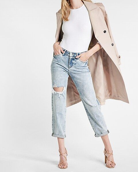 Mid Rise Light Wash Ripped Boyfriend Jeans | Express