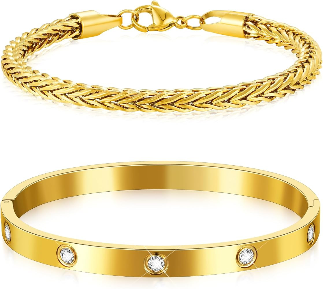 Howoo Gold Bangle Bracelets for Women 14K Zirconia Tennis Gold Bracelet Stack Jewelry Set Gifts f... | Amazon (US)
