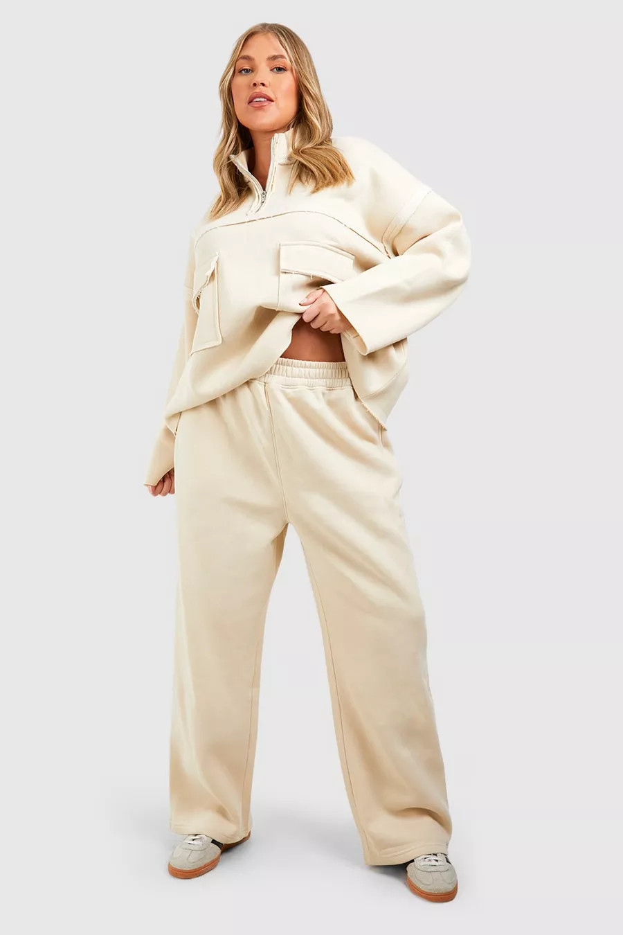 Plus Raw Edge Half Zip Straight Leg Tracksuit | boohoo (US & Canada)