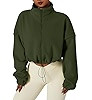 QINSEN Women's Full Zip Fleece Short Jacket Warm Winter Long Sleeve Stand Collar Sherpa Crop Coat | Amazon (US)