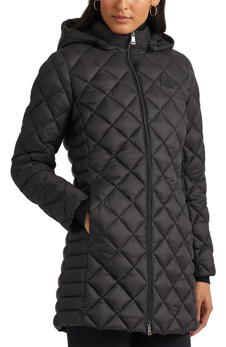 Diamond Quilted Recycled Shell Hooded Long Puffer Coat | Nordstrom