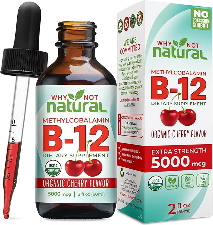 Why Not Natural Organic Vitamin B12 Liquid - Sublingual Extra Strength 60 x 5000 mcg Methylcobala... | Amazon (US)
