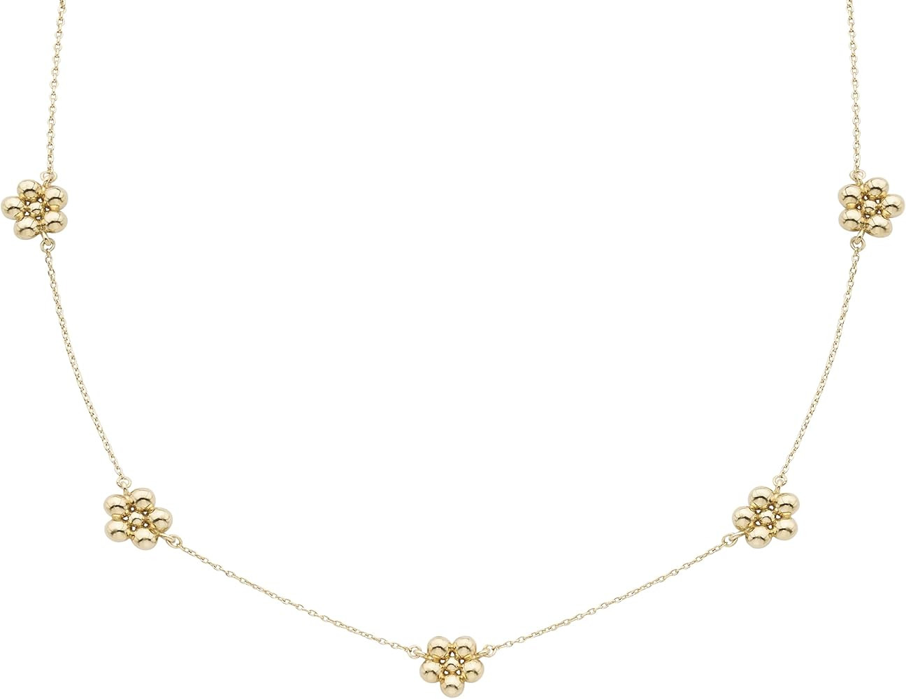 14K Yellow Gold Plated Sterling Silver Flower Charm Station Necklace with 18" Cable Chain, Closur... | Amazon (US)