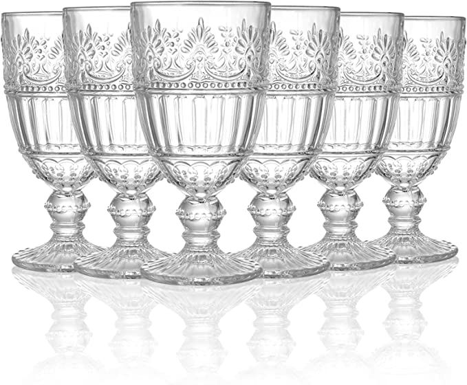 AVLA 6 Pack Glass Goblet, 12 OZ Vintage Wine Glassware, Romantic Wedding Glass Set, Drinking Stem... | Amazon (US)