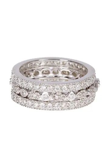 Sterling Silver Three Row CZ Band Ring - Set of 3 | Nordstrom Rack