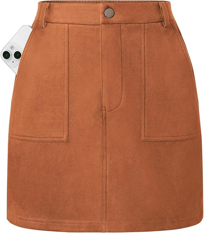 Kate Kasin Women Mini Suede Skirt, High Waisted Pencil Skirt with Pockets, Fall Winter Skirts 202... | Amazon (US)
