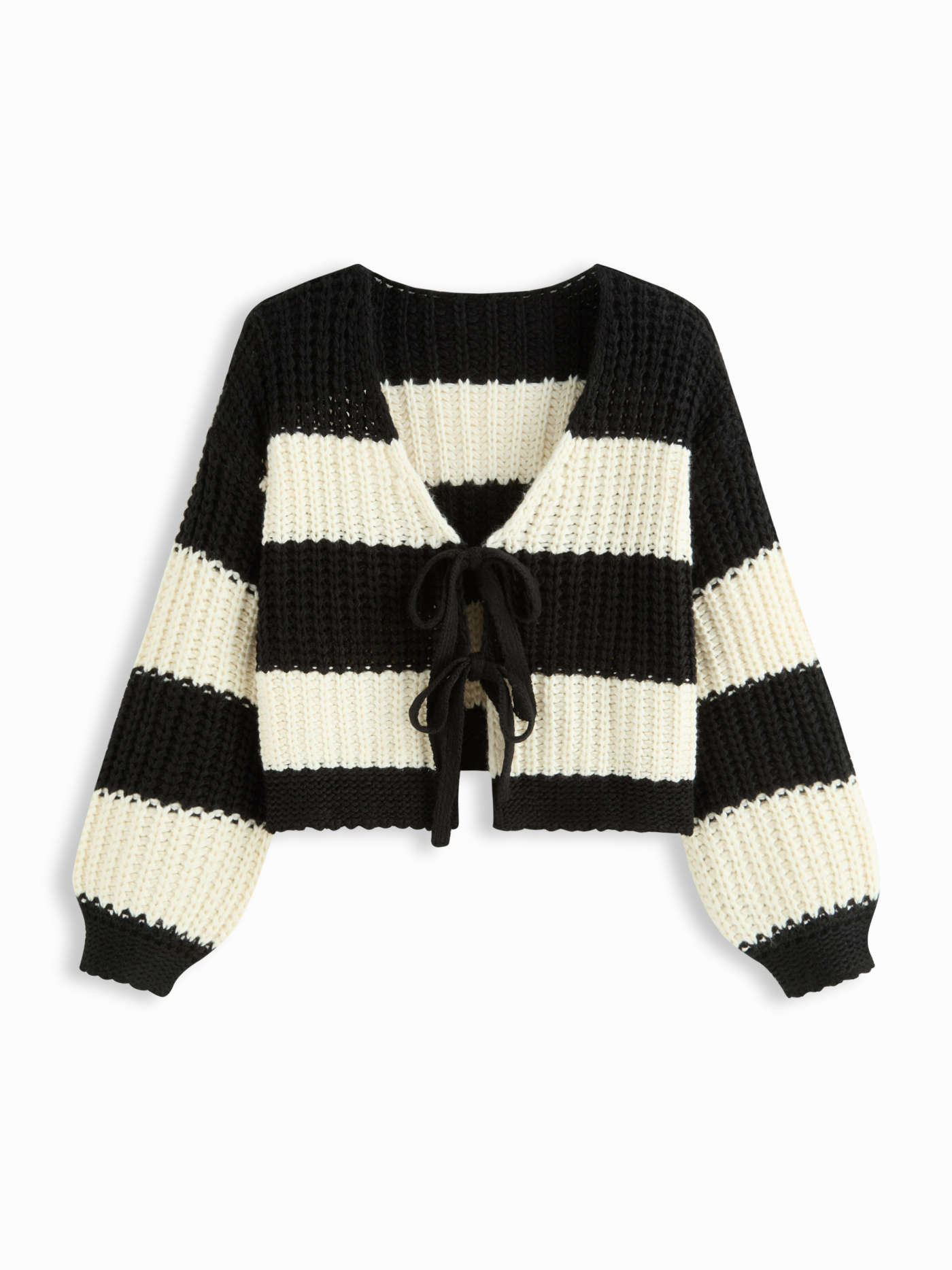 Knit V-neck Striped Tie Front Oversized Cardigan Curve & Plus | Cider