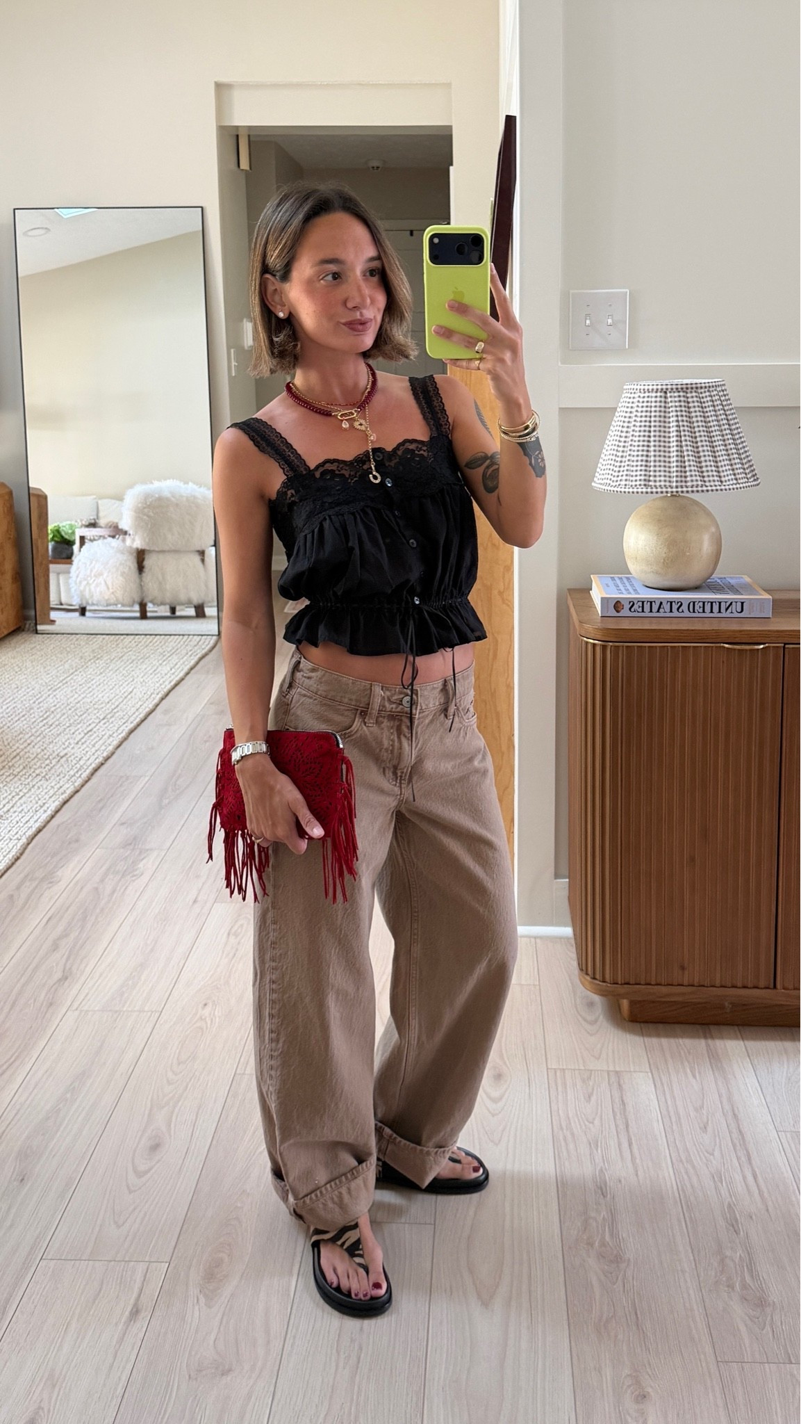 XS tank, 24 short jeans in light brown! Bag is old Isabel Marant