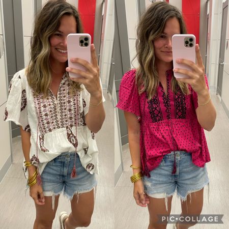Comment “LINK” to get links sent directly to your messages. These tops give me Anthro vibes. I went down to a xs. They run loose. The white I’m actually in a large bc that’s all they had in store but the pink in the xs and fit is 👌
.
#targetdeals #targetstyle #targetfinds #targetfashion #target #sharemytargetstyle #summertops #summerstyle #summeroutfit #summeroutfits #summerootd #bohotop 

#LTKstyletip #LTKsalealert #LTKFind